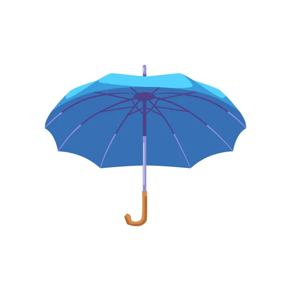 Paraguas Azul Abierto Con Asa Curva Estilo Plano Ilustración Vectorial — Vector de stock