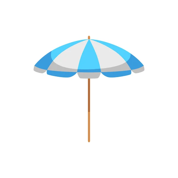 Sonnenschirm Strand Mit Blauen Und Weißen Keilen Flache Cartoon Vektor — Stockvektor