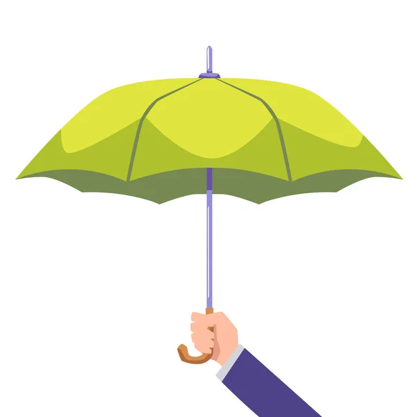 Hand Man Suit Holds Umbrella Flat Vector Illustration Isolated White — Stock Vector