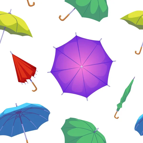Seamless Pattern Design Colorful Shut Open Umbrellas Flat Vector Illustration — Stock Vector