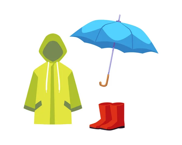 Set Children Clothes Rainy Season Flat Style Vector Illustration Isolated — Stock Vector