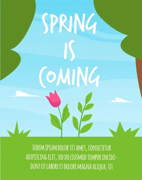 Plakát Vagy Függőleges Banner Virággal Levelek Körülbelül Tavaszi Szezonban Lapos — Stock Vector