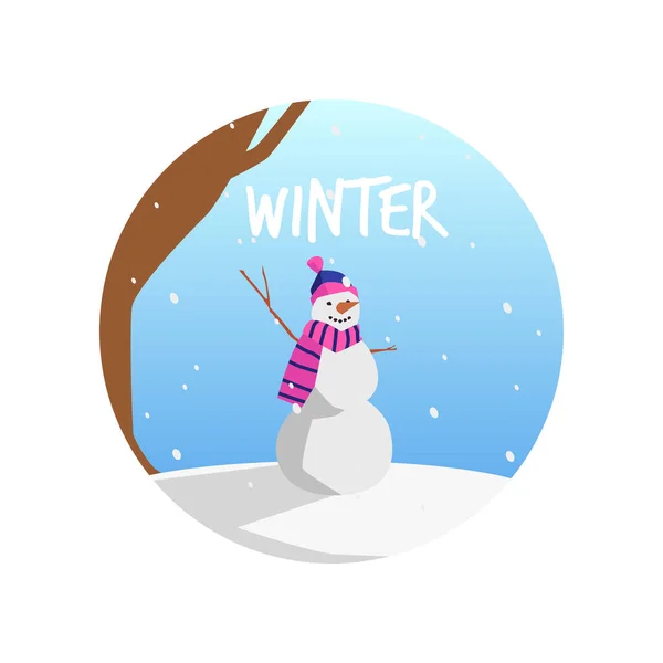 帽子とスカーフフラットスタイルで雪だるまと丸い形 白い背景に隔離されたベクトルイラスト 冬の季節 装飾的なデザイン要素 — ストックベクタ