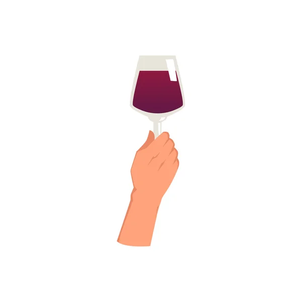 有人用红葡萄酒祝酒 用酒精饮料庆祝一个庄严的活动或聚会 白色背景中孤立的平面矢量图解 — 图库矢量图片