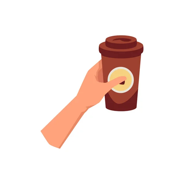 Mão Segura Papel Plástico Para Caneca Com Café Ilustração Vetorial —  Vetores de Stock