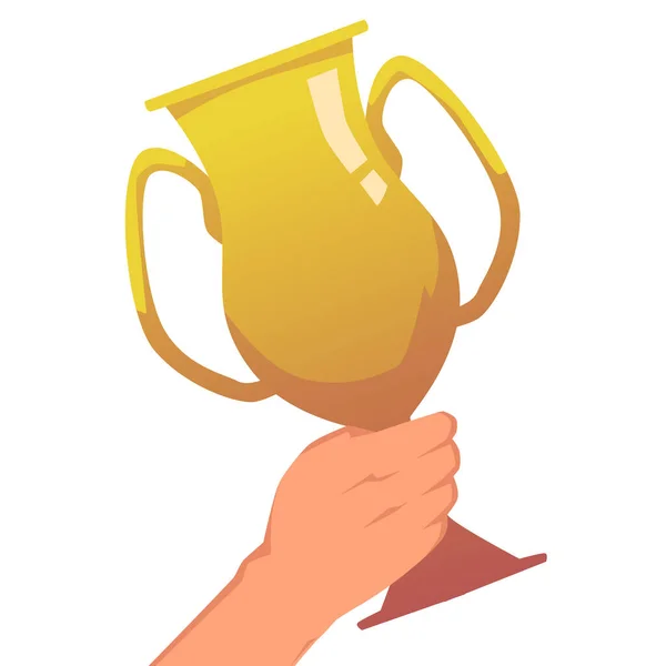 Altın Kupa Elinde Yarışmayı Kazanma Ödülü Beyaz Arka Planda Izole — Stok Vektör