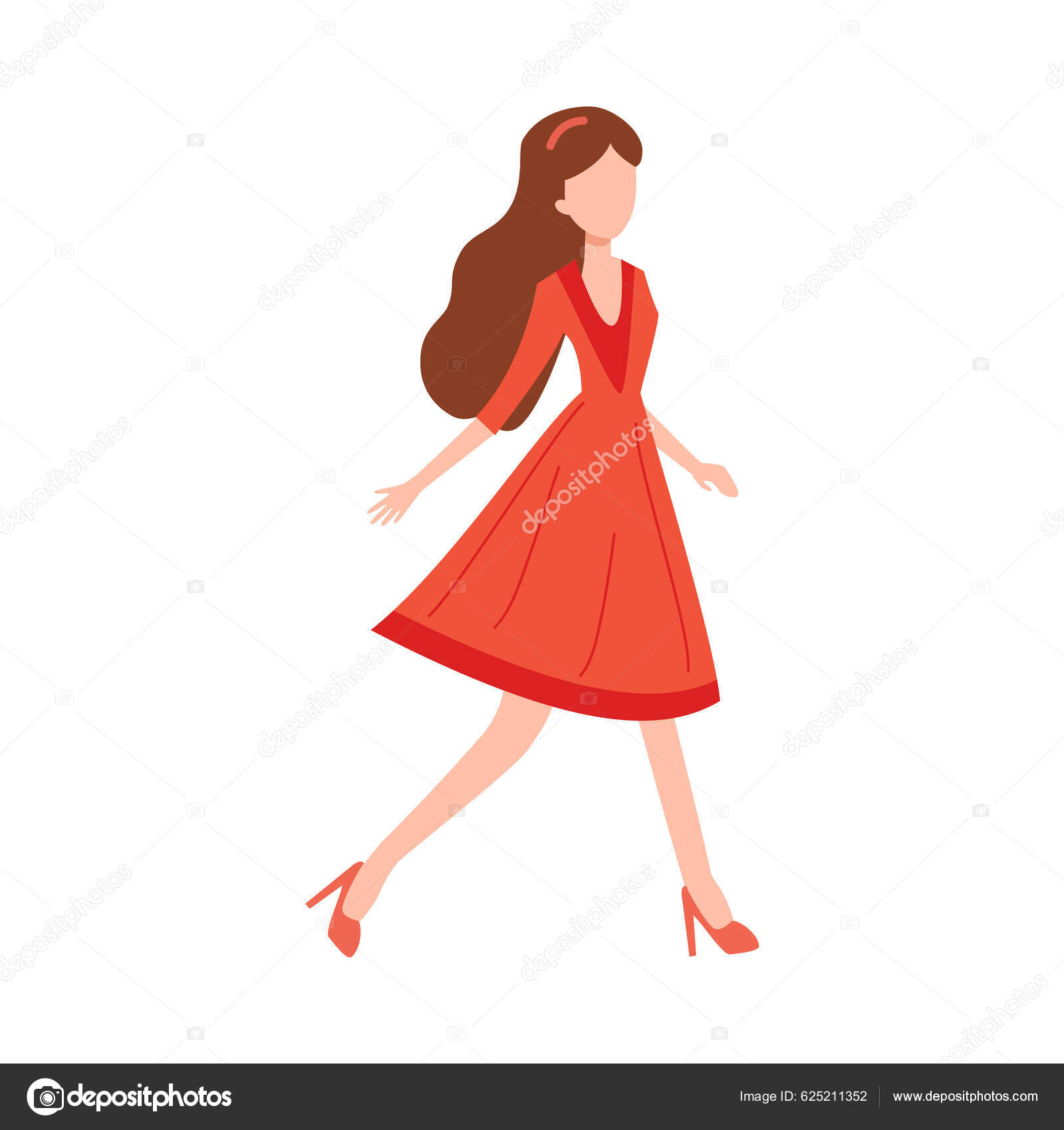 Όμορφη Κομψή Νεαρή Γυναίκα Κόκκινο Φόρεμα Επίπεδη Διανυσματική Απεικόνιση  Απομονώνονται Διανυσματικό Αρχείο από ©Sabelskaya625211352