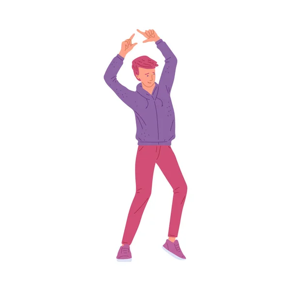 Мужчина Танцует Поднятыми Руками Плоская Векторная Иллюстрация Изолирована Белом Фоне — стоковый вектор