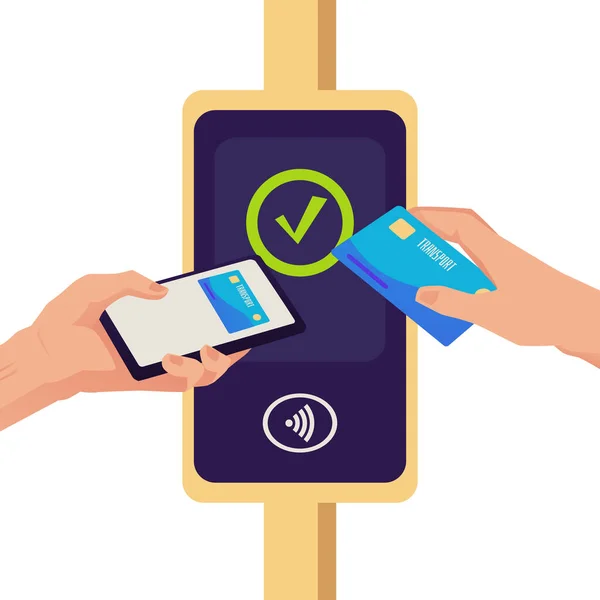 Transport Card Cashless Wireless Nfc Payment Technology Flat Cartoon Vector — Stock Vector