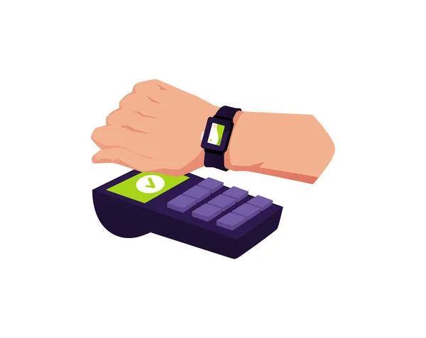 Pagamenti Smartwatch Con Protocollo Comunicazione Nfc Illustrazione Vettoriale Piatta Isolata — Vettoriale Stock