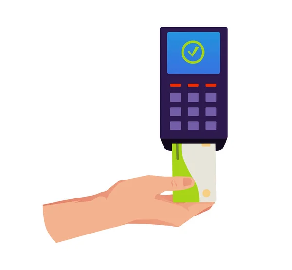 Payer Main Avec Carte Crédit Terminal Nfc Sans Fil Illustration — Image vectorielle