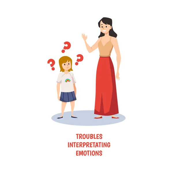 Problémák Érzelmek Értelmezésével Autista Gyermekeknél Tünete Autizmus Gyermekeknél Lapos Vektor — Stock Vector