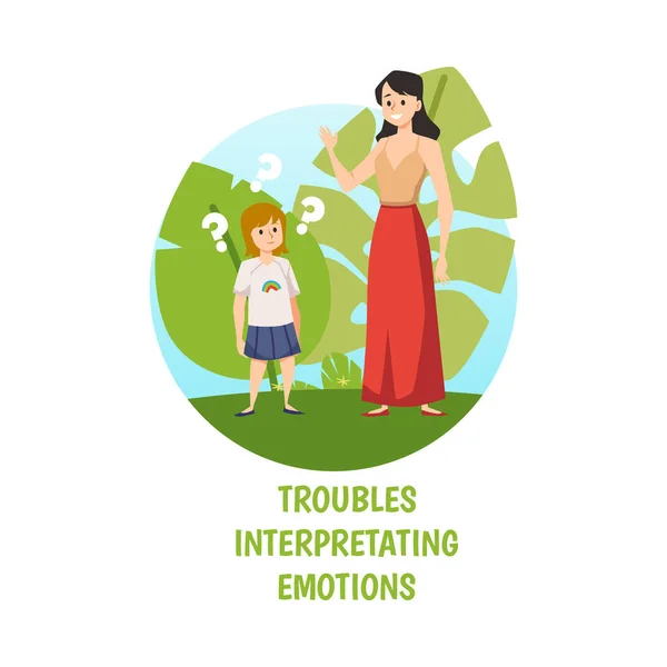 Проблеми Інтерпретації Емоцій Розладі Аутизму Плоска Векторна Ілюстрація Ізольована Білому — стоковий вектор
