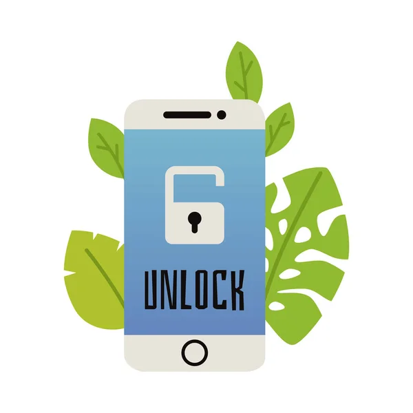Ekran Telefonu Komórkowego Ikoną Open Lock Płaski Styl Ilustracja Wektor — Wektor stockowy