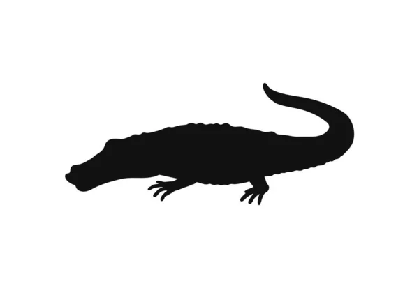 Black Crocodile Alligator Silhouette Flat Style Vector Illustration Isolated White — Stock Vector