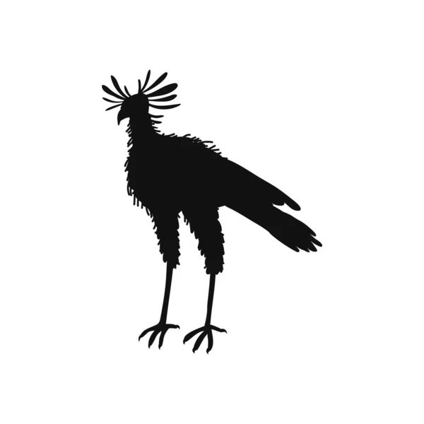Secretary Bird Black Silhouette Cartoon Vector Illustration Isolated White Background — Stock Vector