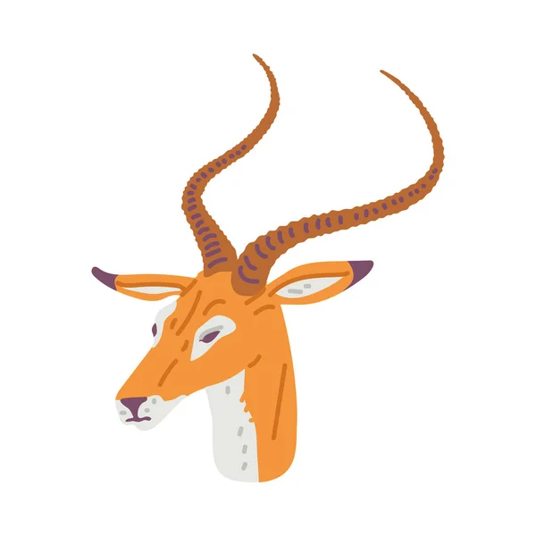 Antilope Hoofd Met Gebogen Hoorns Platte Stijl Vector Illustratie Geïsoleerd — Stockvector