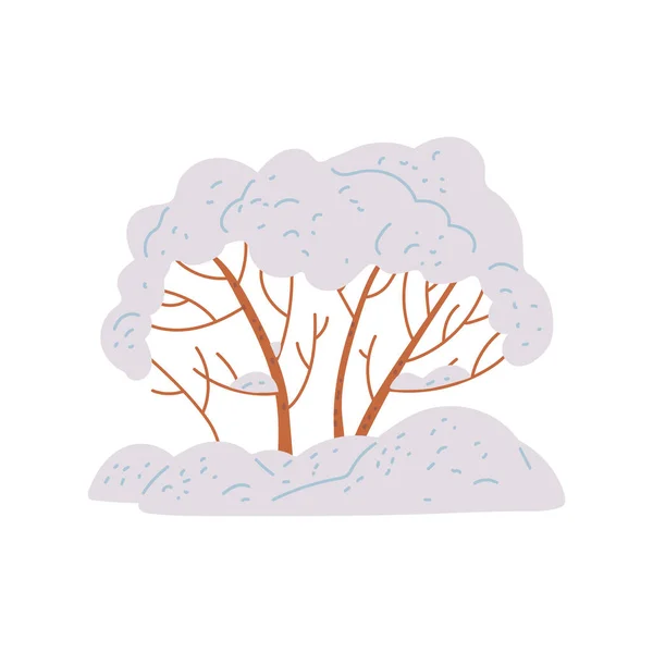 Handgezeichneter Baum Oder Busch Schneewehen Flache Vektordarstellung Isoliert Auf Weißem — Stockvektor