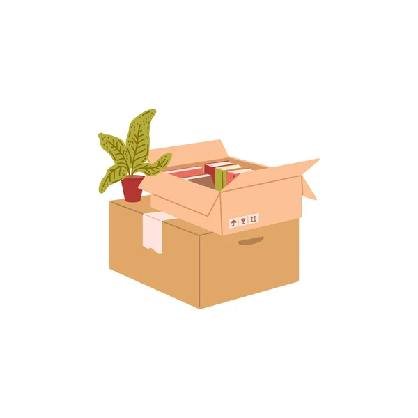 Boîtes Carton Emballées Pour Maison Bureau Mobile Illustration Vectorielle Plate — Image vectorielle