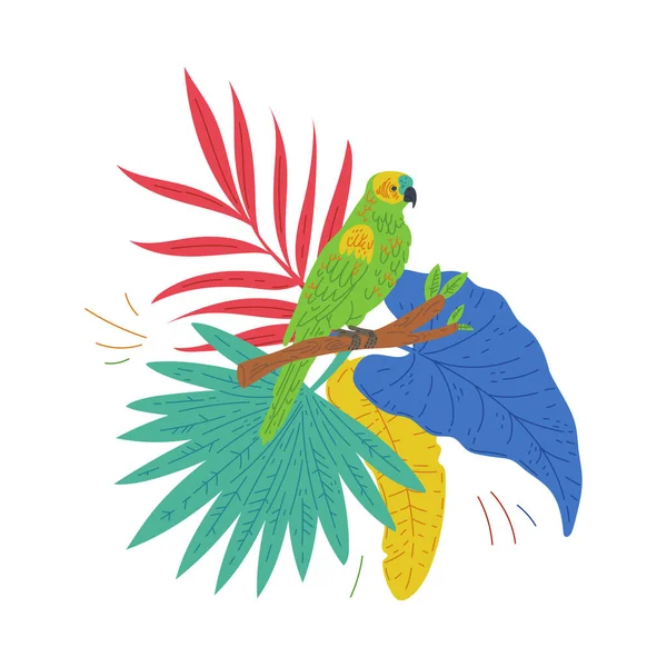 야자수 파랑새 배경에는 여행의 인쇄를 상징하는 파랑비늘돔 — 스톡 벡터