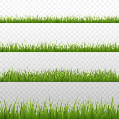 Green grass horizontal seamless border edges collection, realistic vector illustration isolated on transparent background. Grass meadow frame layout template. clipart