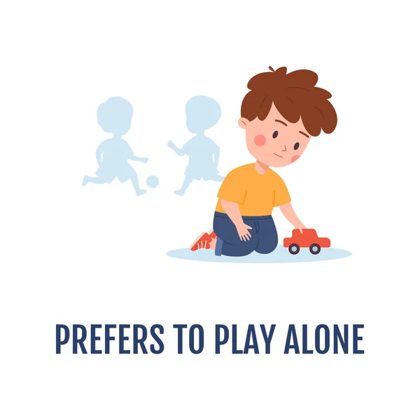Ребенок Неврологическим Расстройством Аутизма Предпочитает Играть Одиночку Плоские Векторные Иллюстрации — стоковый вектор