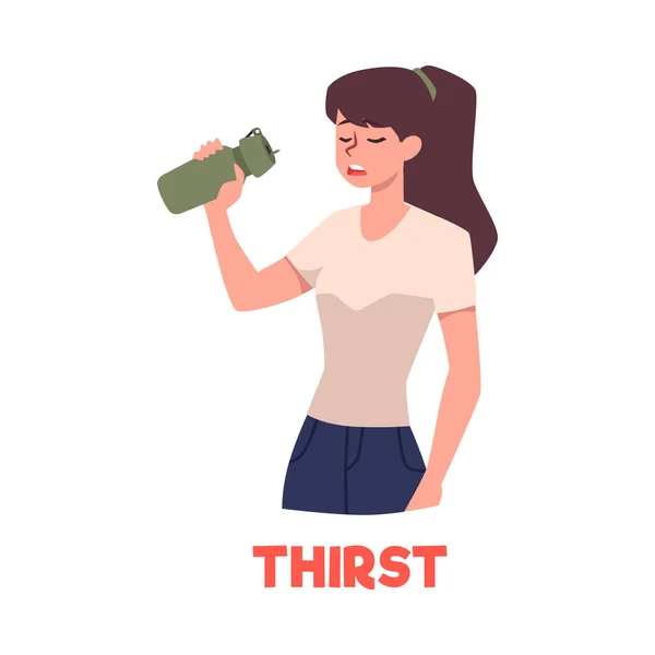 Thirsty Person Drinking Water Bottle Flat Vector Illustration Isolated White — Stock vektor