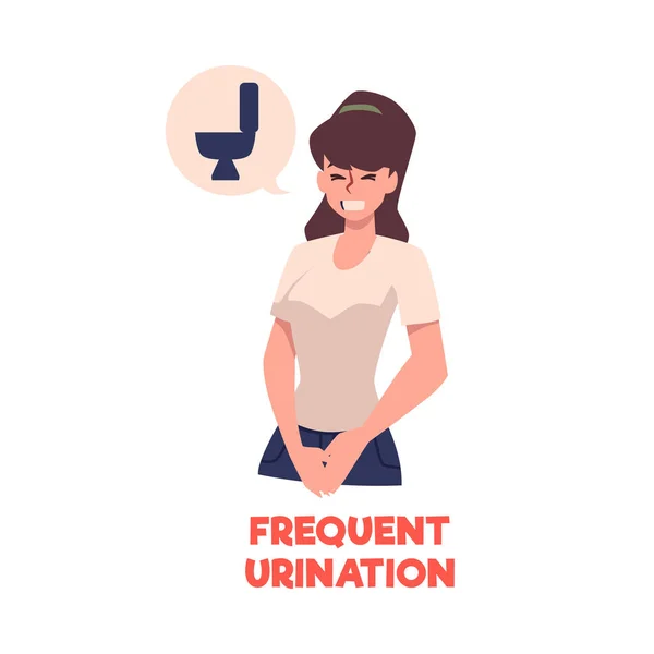 Woman Suffering Frequent Urination Flat Vector Illustration Isolated White Background — Stockový vektor