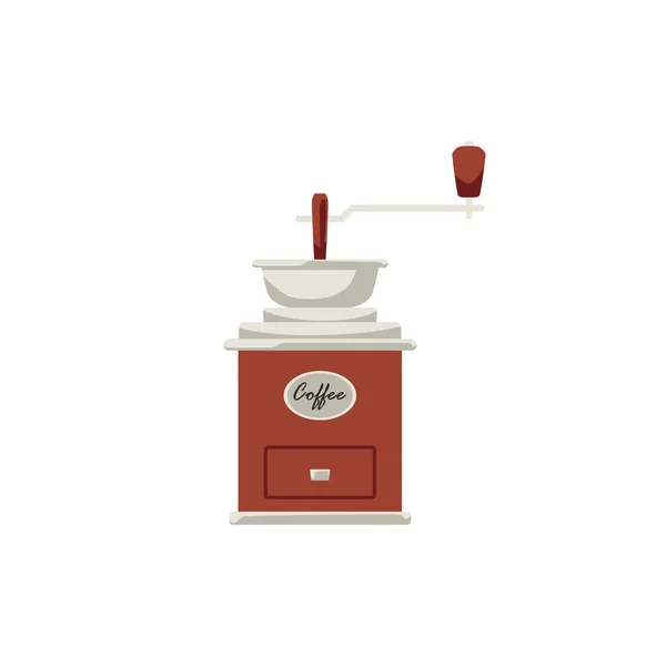 Manual Vintage Coffee Grinder Flat Vector Illustration Isolated White Background — Stock Vector