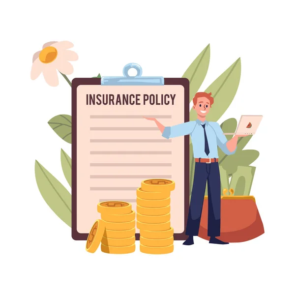 Insurance Policy Company Employees Flat Vector Illustration Isolated White Background — Stockvektor