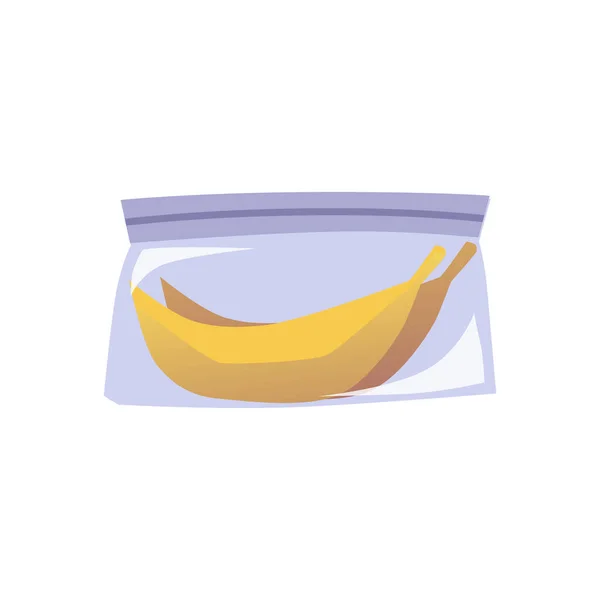 Banana Stored Plastic Hermetic Bag Flat Vector Illustration Isolated White — Wektor stockowy