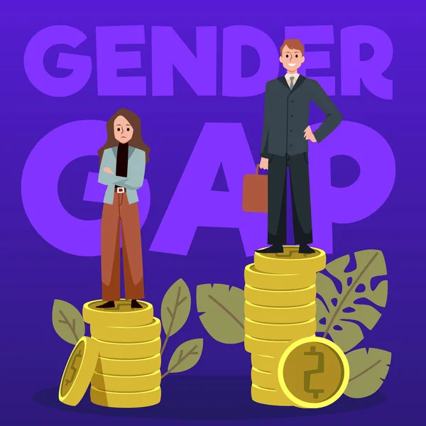 男女两性差距抽象海报具有不平等的工资 固定的矢量图解 工作场所歧视妇女的概念 女人挣的钱比男人少 — 图库矢量图片