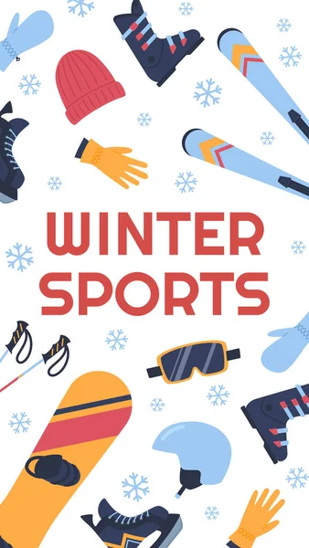 Vertical Banner Flyer Winter Sports Equipment Flat Style Vector Illustration — Vettoriale Stock