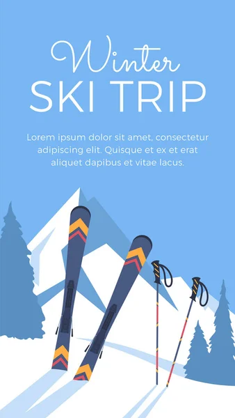 Advertising Flyer Winter Ski Trip Flat Style Vector Illustration Winter — Wektor stockowy
