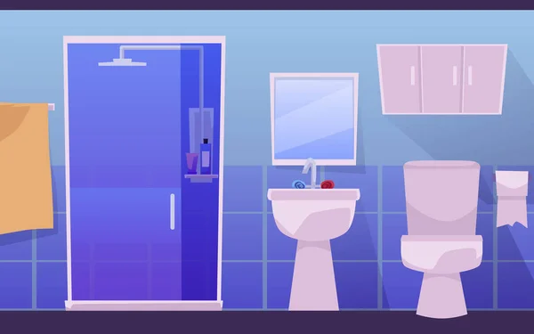 Bathroom Interior Shower Cabin Toilet Washbasin Mirror Flat Vector Illustration — стоковый вектор