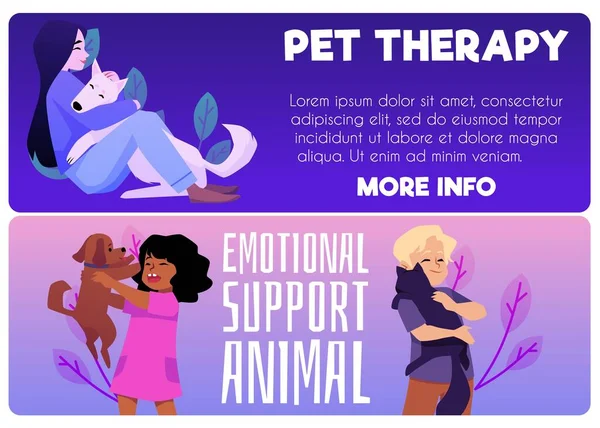 Set Website Banner Templates Pet Therapy Flat Style Vector Illustration — Vector de stock