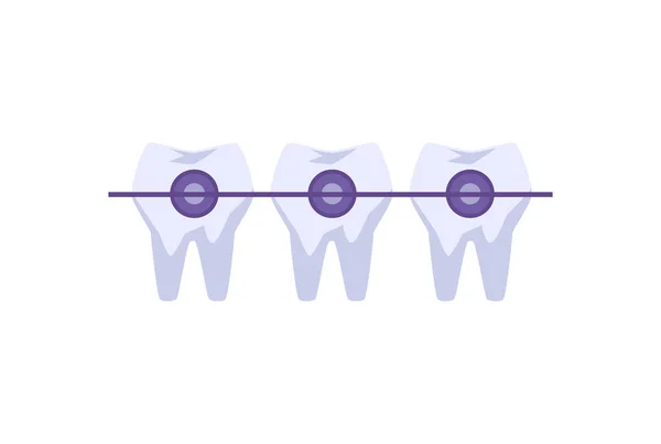 Teeth Metal Braces Flat Style Vector Illustration Isolated White Background —  Vetores de Stock