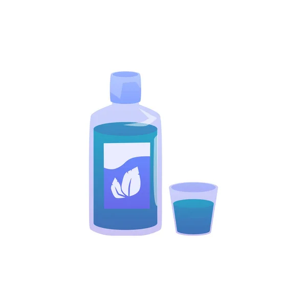 Mouthwash Blue Bottle Glass Liquid Flat Style Vector Illustration Isolated — Stock Vector