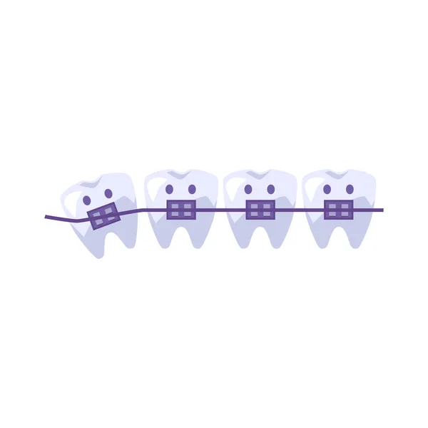 Bite Correction Teeth Aesthetics Orthodontic Braces Children Flat Vector Illustration — Stok Vektör