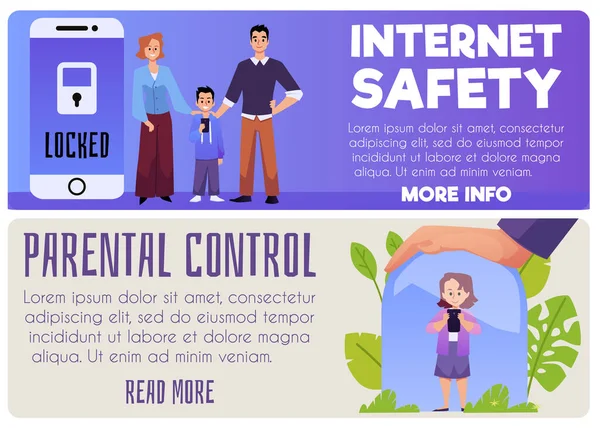 Sicurezza Internet Controllo Parentale Dei Bambini Durante Utilizzo Reti Banner — Vettoriale Stock