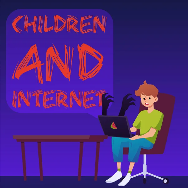 아이들 인터넷 부적절 콘텐츠 일러스트 인터넷에서 아이들의 안전을 포스터 — 스톡 벡터