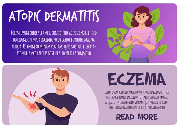 Set Banner Web Dermatiti Atopiche Eczemi Illustrazione Vettoriale Piatta Persone — Vettoriale Stock