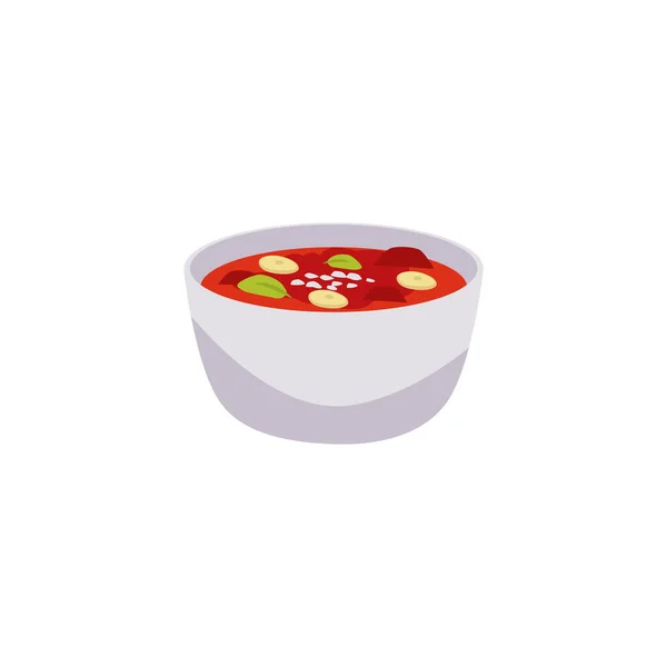 Πιάτο Minestrone Ιταλική Σούπα Επίπεδη Στυλ Διανυσματική Απεικόνιση Απομονώνονται Λευκό — Διανυσματικό Αρχείο