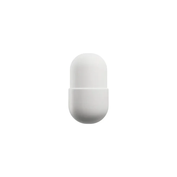 ホワイトカプセルの錠剤 白い背景に隔離された現実的な3Dベクトルイラスト 薬の概念 楕円形錠剤の3Dレンダリング — ストックベクタ