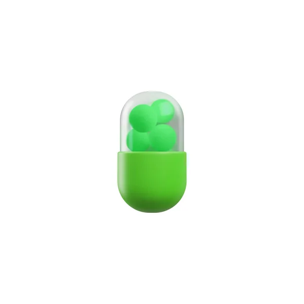 绿色医疗胶囊 3D载体说明分离的白色背景 现实的药丸模型 卫生保健和制药的概念 3D渲染药物 止痛药或抗生素 — 图库矢量图片