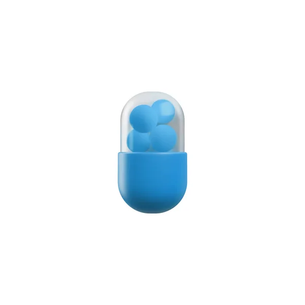 青い丸フィラー3Dスタイル 白い背景に隔離されたベクトルイラストと現実的な医療カプセル 医薬品の救済 設計要素 医療および治療 — ストックベクタ