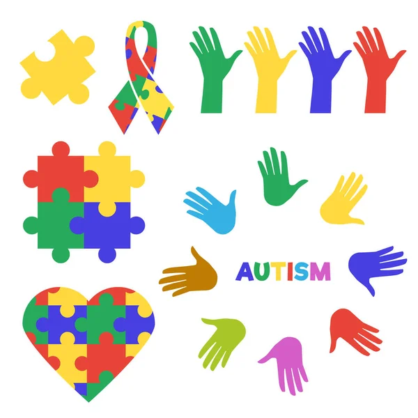 用于设计慈善和提高认识日材料的自闭症医学符号和图标 白色背景下孤立的平面矢量图像 — 图库矢量图片
