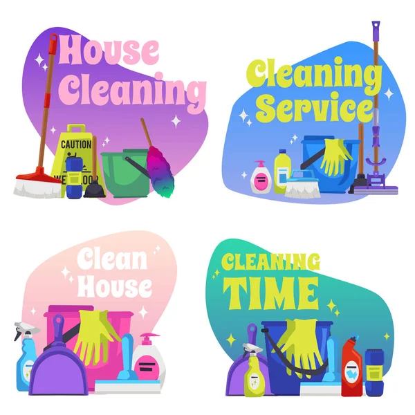Cleaning Service Decorative Designs Collection Flat Style Vector Illustration Cleaning — Stock Vector