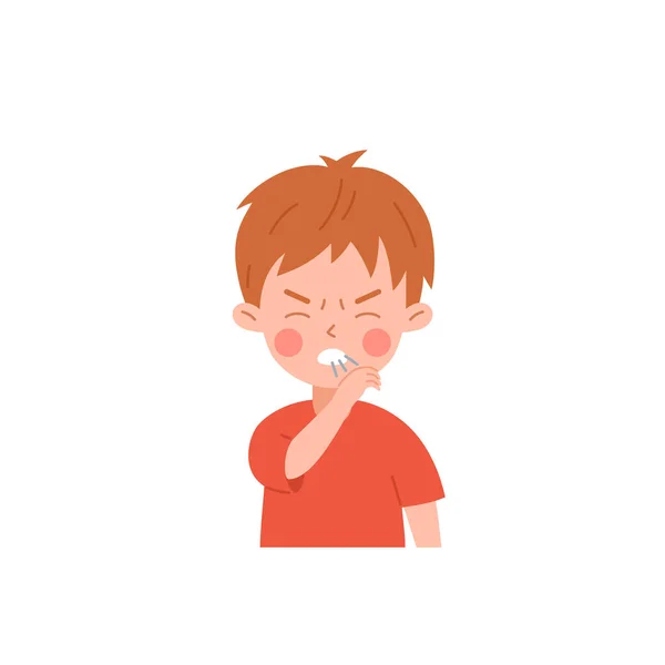 咳の子供の男の子 インフルエンザの症状フラットスタイル ベクトルイラスト白の背景に隔離された 呼吸器疾患 病気の子供 デザイン要素 不快感 — ストックベクタ