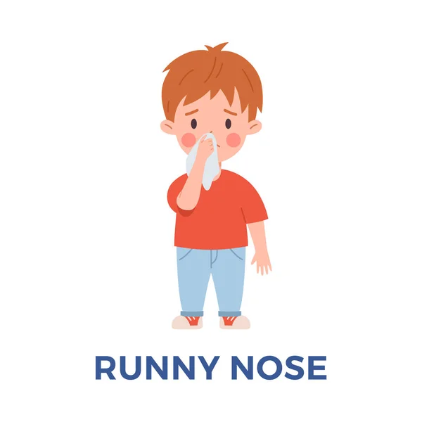 Trauriger Junge Mit Laufender Nase Flachen Stil Vektor Illustration Isoliert — Stockvektor